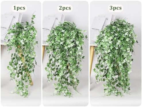 RECUTMS Artificial Hanging Plant Faux Ivy Vine with White UV Resistant Leaf