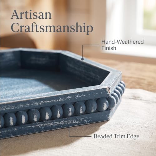 Hrastany Blue Wood Deocrative Tray, Coffee Table Tray for Centerpiece