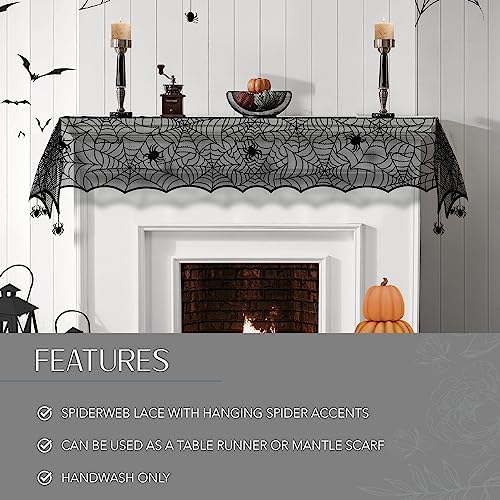Crawling Halloween Spider Lace Table Runner, Black - 13"W x 70"L