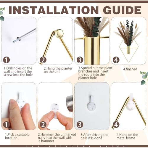 Jexine 2 Pcs Hanging Artificial Planters Wall Decor, Golden, Pampas