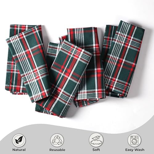 Ramanta Home Plaid Tartan Christmas Cloth Napkins Set of 4 - Green