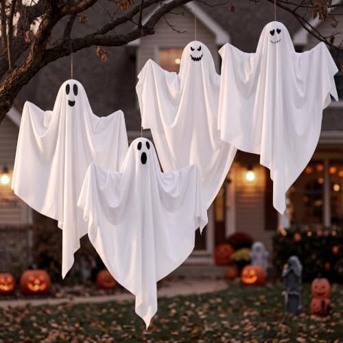 JOYIN 4 Pcs Halloween Party Decoration 27.5" Hanging Ghosts, Cute Flying Ghost for Front Yard Halloween Decorations Outdoor Party Décor and Holiday Decoration