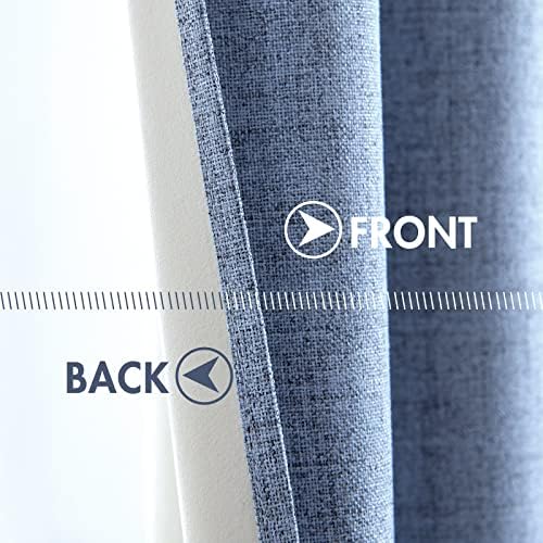 MIULEE 100% Blackout Linen Curtains for Bedroom 42x90 Inches Stone Blue