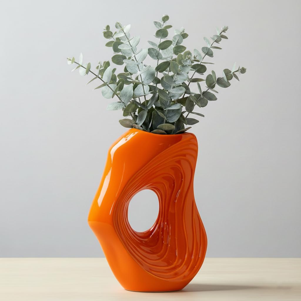 Ceramic Vase for Pampas Grass / Orange / 11 Inch