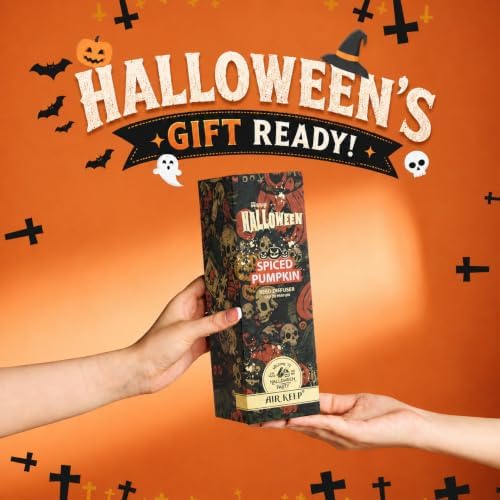 Airkeep Halloween Reed Diffuser Set,3.38 fl oz (100 ml) - Spiced Pumpkin Oil Diffusers with 8 Reed Sticks, Home