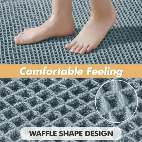MIULEE Set of 2 Waffle Bathroom Rugs Boho Bath Mat Dusty Blue 18x30 Inch
