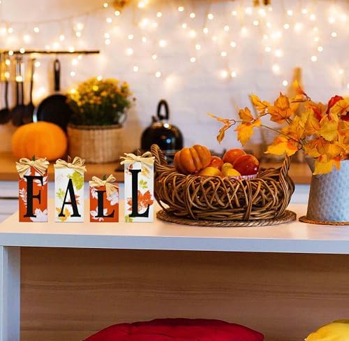 Thanksgiving Fall Table Block Set of 4 Autumn Wooden Signs Blocks
