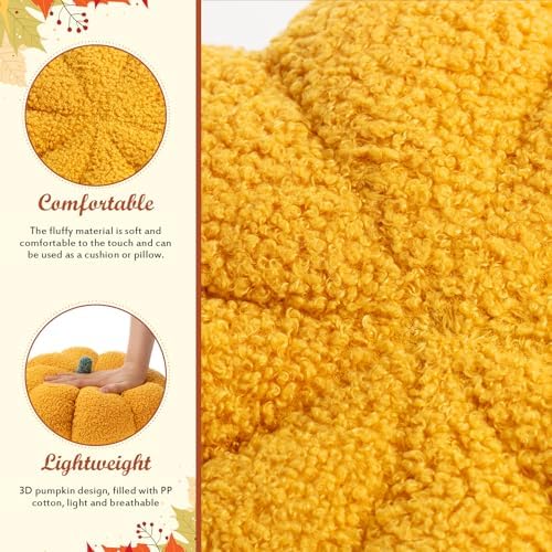 Kajaia 1 Pcs 3D Pumpkin Pillow Fall Decor Halloween Cushions, Yellow