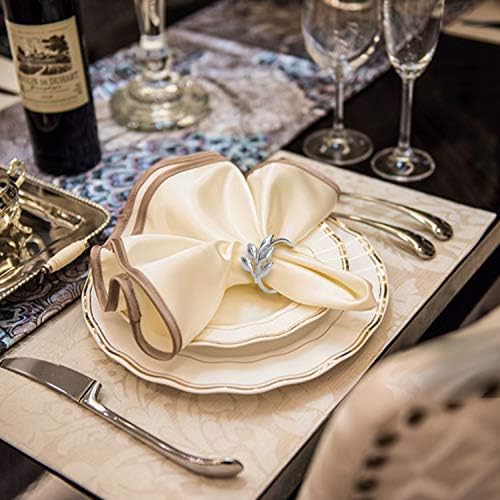 KPOSIYA Silver Napkin Rings Set of 12, Leaf Napkin Holder for Thanksgiving