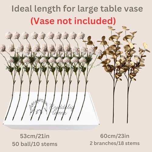 Artificial Flowers for Vase - 12 Stems Beige Faux Silk Mums with Eucalyptus