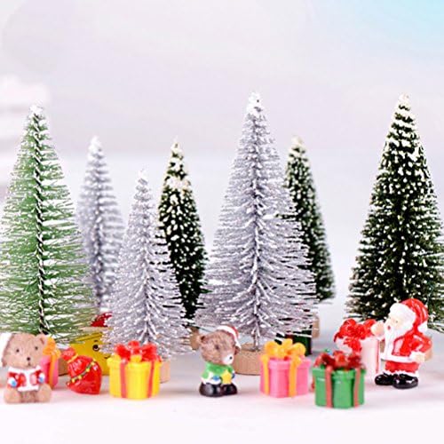 60 Pcs Mini Christmas Trees DIY Xmas Bottle Brush Trees Miniature Sisal Snow Frost Fir Small Artificial Trees Tabletop Trees with Wooden Bases Micro Scenery Landscape Trees for Christmas Party Decor