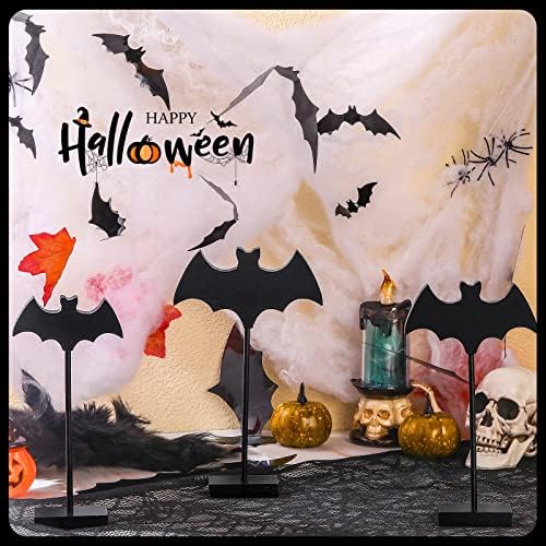 3 Pcs Halloween Table Decor Wood Bat Signs, Black