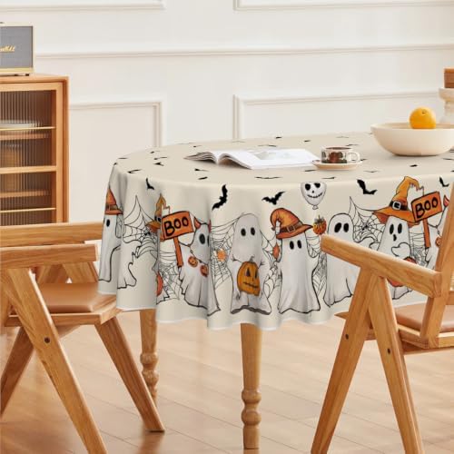 Horaldaily Halloween Tablecloth 60 x 84 Inch Oval Black Bat Ghost Pumpkin