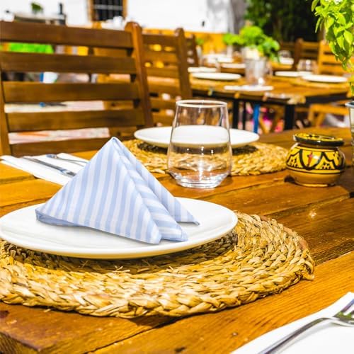 Funnymoom 24 Pcs Blue and White Striped Cloth Napkins, Reusable Dinner