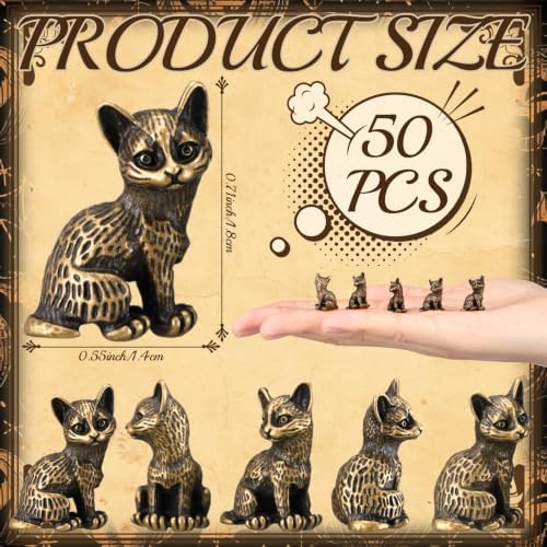 Civaner 50 Pcs Halloween Mini Brass Figurine Miniature, Cat