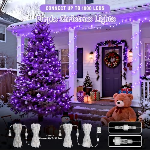 JMEXSUSS 2 Pack 100 LED Purple Halloween Lights Outdoor Waterproof