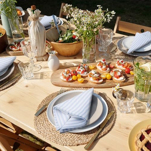 Funnymoom 24 Pcs Blue and White Striped Cloth Napkins, Reusable Dinner