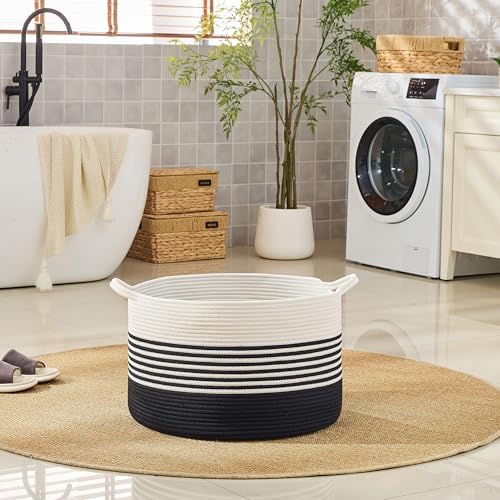 KAKAMAY Large Blanket Basket with Handles, Storage Basket for Living Room