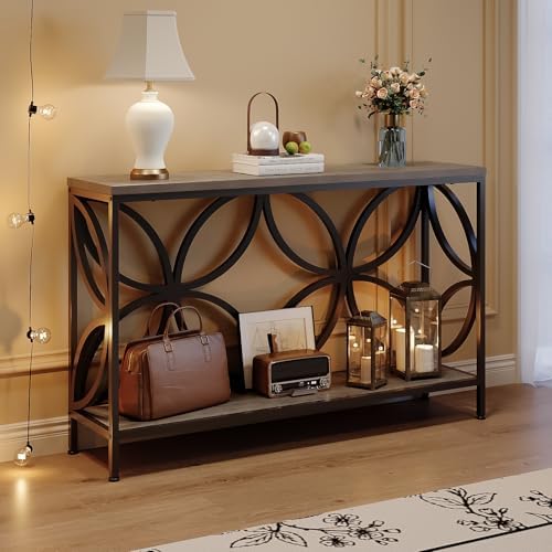 GiftGo Narrow Sofa Table 47.2 Inch, Industrial Sofa Table Behind Couch, Vintage Entry Console Table with Storage for