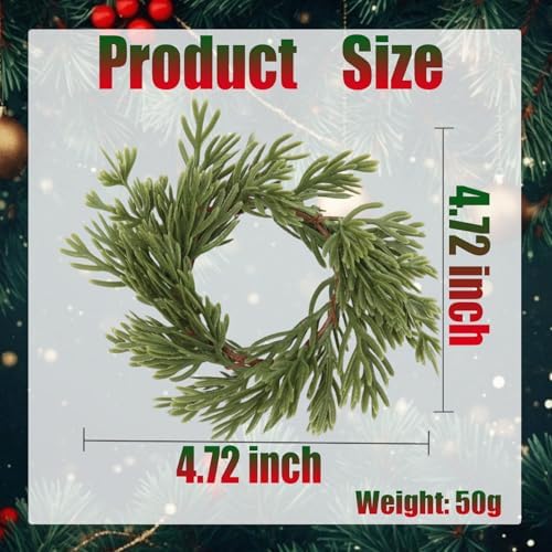 6 Pcs Christmas Napkin Rings Green Artificial Pine Handmade Holiday Wreath Candle Napkin Rings Holders Table Setting for Christmas Table Decor, Wedding, Banquet Decoration