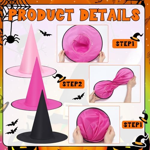 Gemscream 18 Pcs Floating Witch Hats Pink Black Halloween Decorations