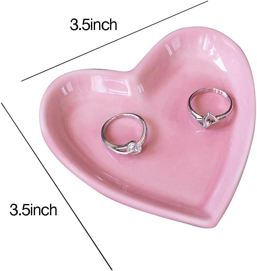 Ceramic Heart Shape Jewelry Trays Jewelry Dishes Ring Holders Storage / Pink / Set of 4
