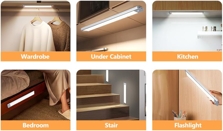 2-Pack Motion Sensor Under Cabinet Lighting, USB-C Rechargeable 1700mAh Battery, 3 Color Temperatures & Dimmable, 35LED