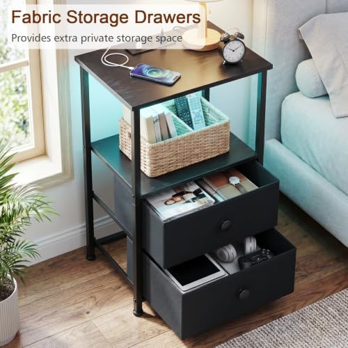 LOAKEKEL Nightstands Set of 2, LED Night Stand with Charging Station