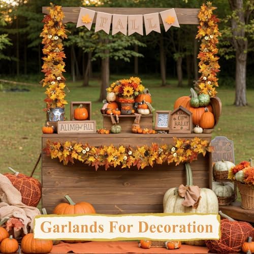 6 FT Lighted Fall Garland with Lights Pumpkins Automatic ON/Off