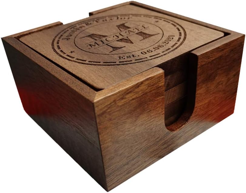 Holder / Custom Engraved Wood Coasters for Drinks / M