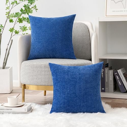 MIULEE Soft Chenille Throw Pillow Covers Royal Blue 18x18 Inch Pack of 2