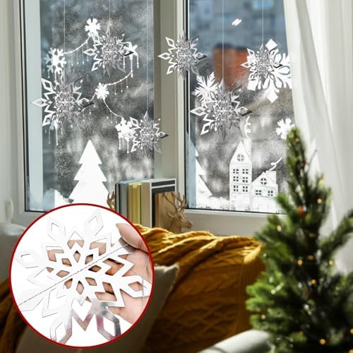 Hanging Snowflakes from Ceiling, Silver Christmas Ornaments
