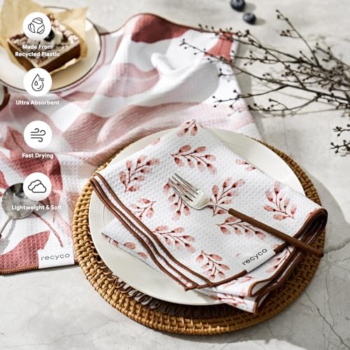 RECYCO Waffle Kitchen Towel Set of 2 - Quick Dry Microfiber Sustainable Dish Towels - Ultra Absorbent Reusable Cleaning Tea Towels - Lightweight Hand Towels,16”x 28”, Terracotta
