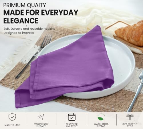 Ruvanti Cloth Napkins Set of 6, Cotton Enrich 18”x18” - Purple