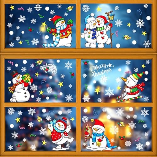 147Pcs Christmas Window Clings Winter Snowflake Decorations Christmas Window Clings Snowflake Stickers for Glass Windows Holiday Winter Indoor Party Bedroom Decor