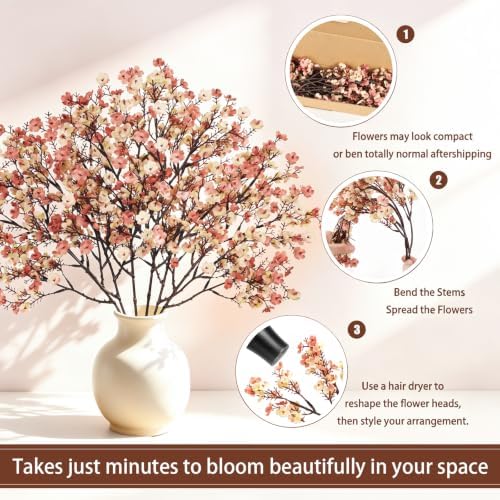 15Pcs Baby's Breath Artificial Flowers, Silk Gypsophila Stems, Beige Brown