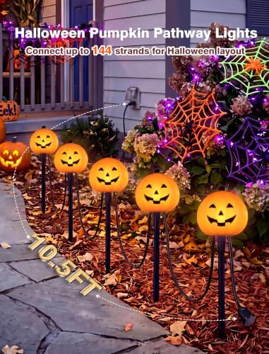 10.5FT Halloween Pathway Lights, 5PK LED Jack o Lantern Stake Lights