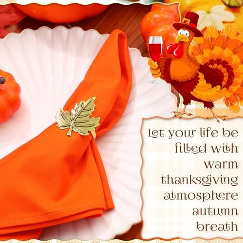WILLBOND 12 Pcs Thanksgiving Napkin Rings Set Fall Pumpkin Leaf Holders