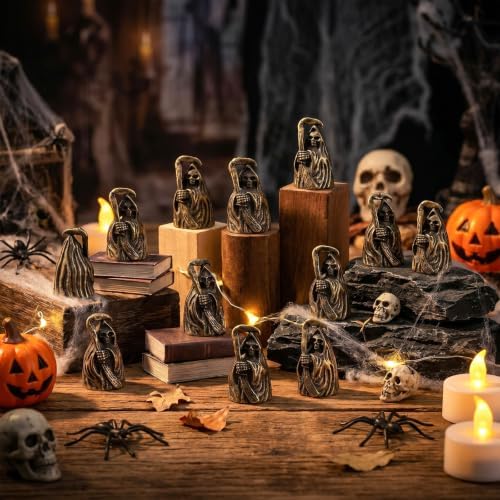 Civaner 50 Pcs Halloween Mini Brass Figurine Miniature, Grim Reaper