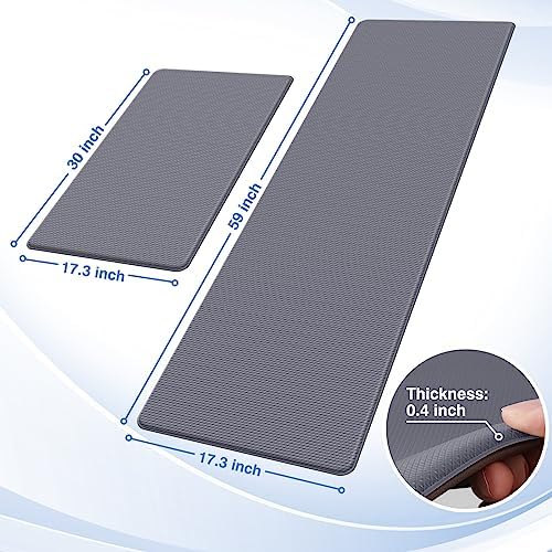 StepRite Kitchen Mats for Floor, 2-Piece Anti-Fatigue Kitchen Rugs, Grey