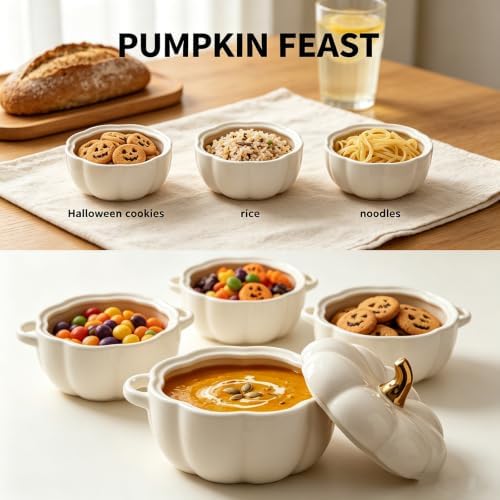 15oz Ceramic Pumpkin Soup Bowl with Lid