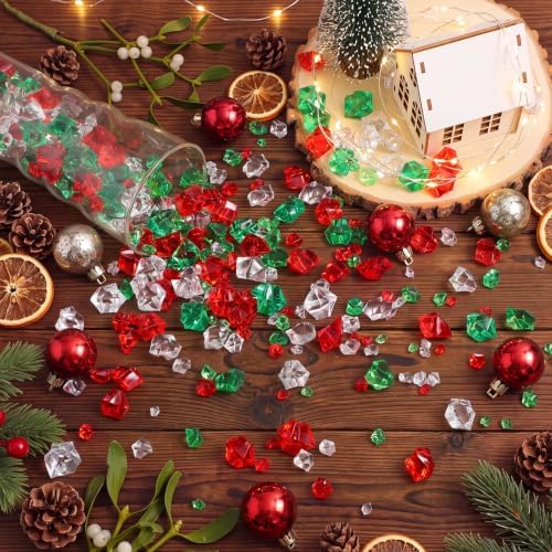Syhood 570 Pcs Red, Green Clear Acrylic Gems Christmas Plastic Crystals