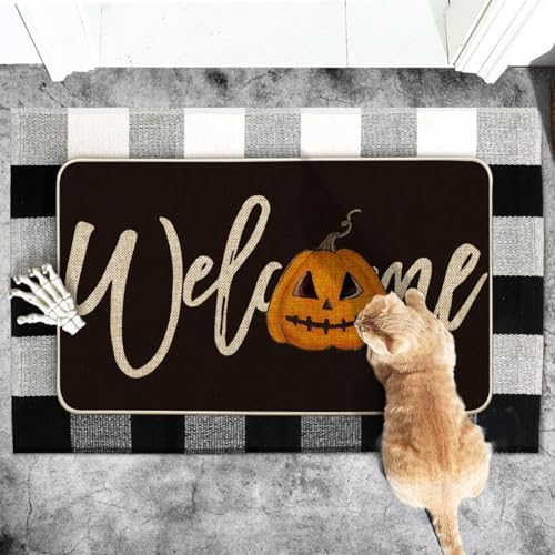 Artoid Mode Black Pumpkin Halloween Welcome Doormat 17x29 Inch