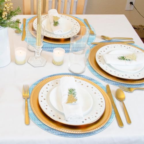 Niviy Round Placemats, Placemats Set of 6, 12x18 Inch Washable Place Mats Easy to Clean Heat Resistant Table Mats Wipeable Placemat for Holiday Party Kitchen Dining Table Decoration, Blue