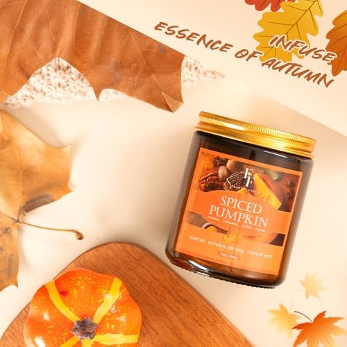 Fall Candle, Spiced Pumpkin Scented Candles for Home, Natural Soy Autumn Candle Aromatherapy Candle, 7 oz Jar Candles