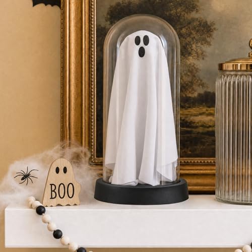 Halloween Decor-Halloween Decorations Indoor-Light Up Ghost in Glass Cloche