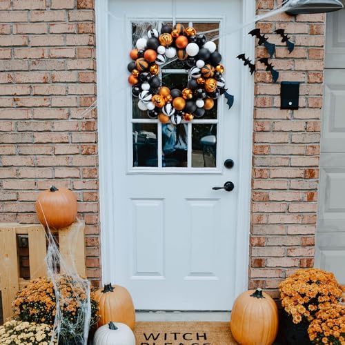 Happy Halloween Wreath for Front Door, 18” Artificial Ball Wreaths Door Decor for Home Halloween Party Decorations (18in)