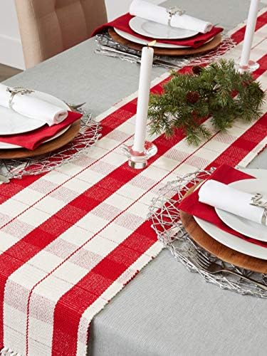 DII Christmas Basics Cotton Holiday Tabletop Collection, Table Runner, 13x72, Red Tinsel