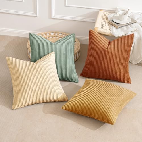 MIULEE Soft Corduroy Decorative Throw Pillow Covers Orange Teal 18x18