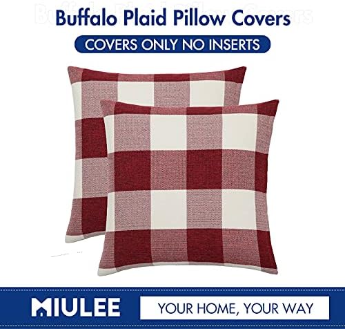 MIULEE Christmas Plaid Pillow Covers 18x18 White and Red Pack of 2